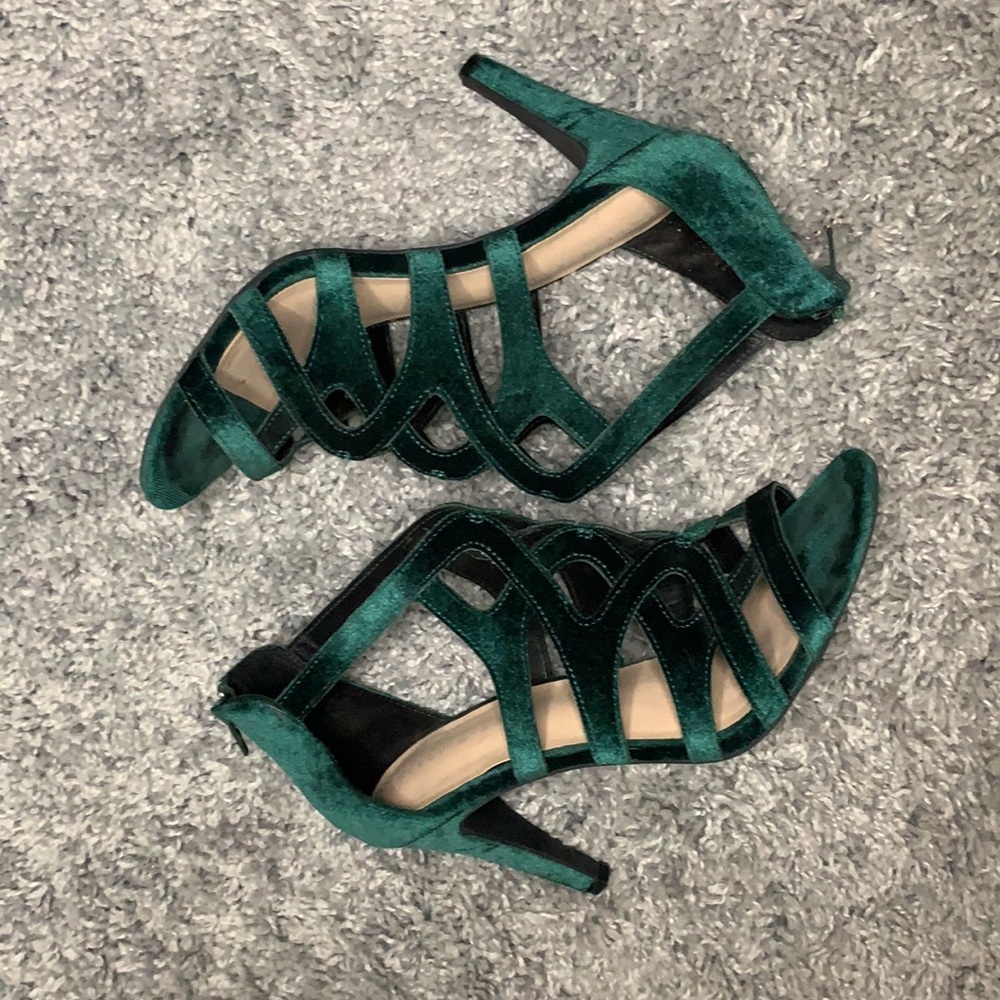 Emerald Green Velvet Open Toe Heel - Ocilia Style